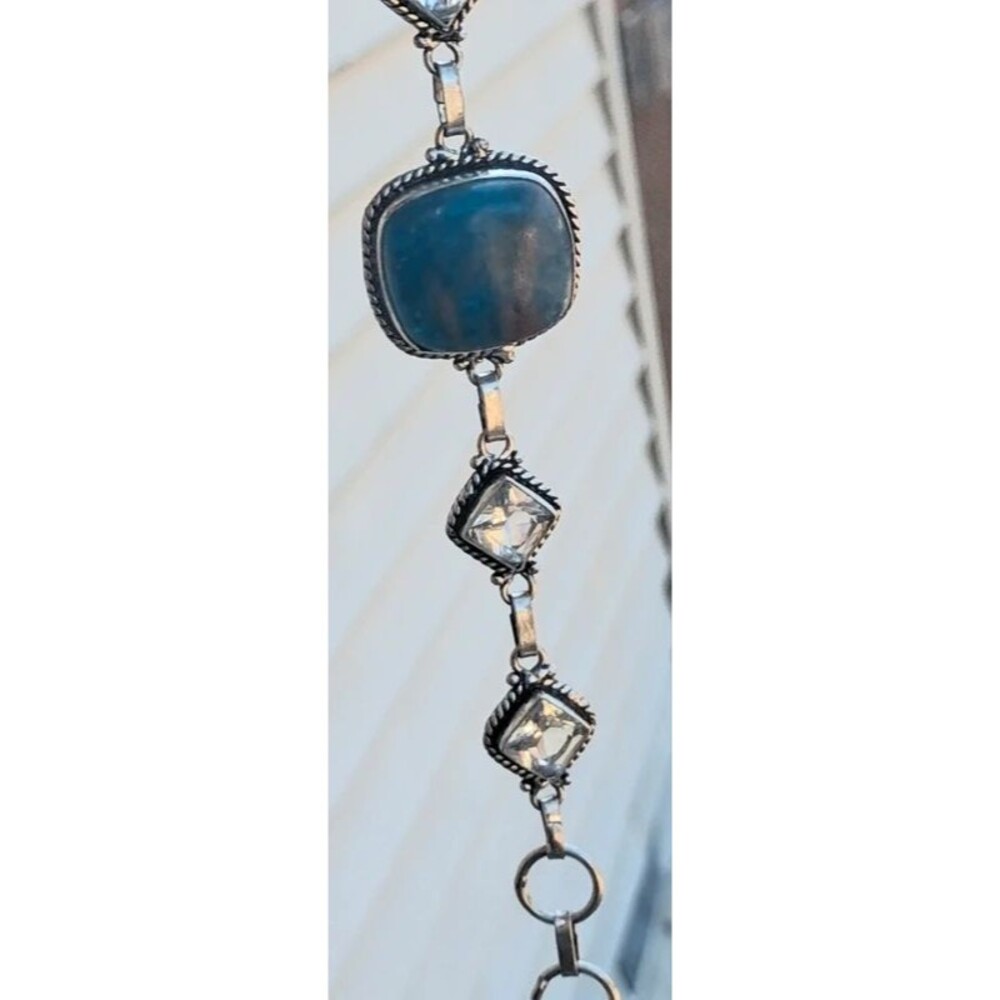 Blue apatite and white topaz boho bracelet